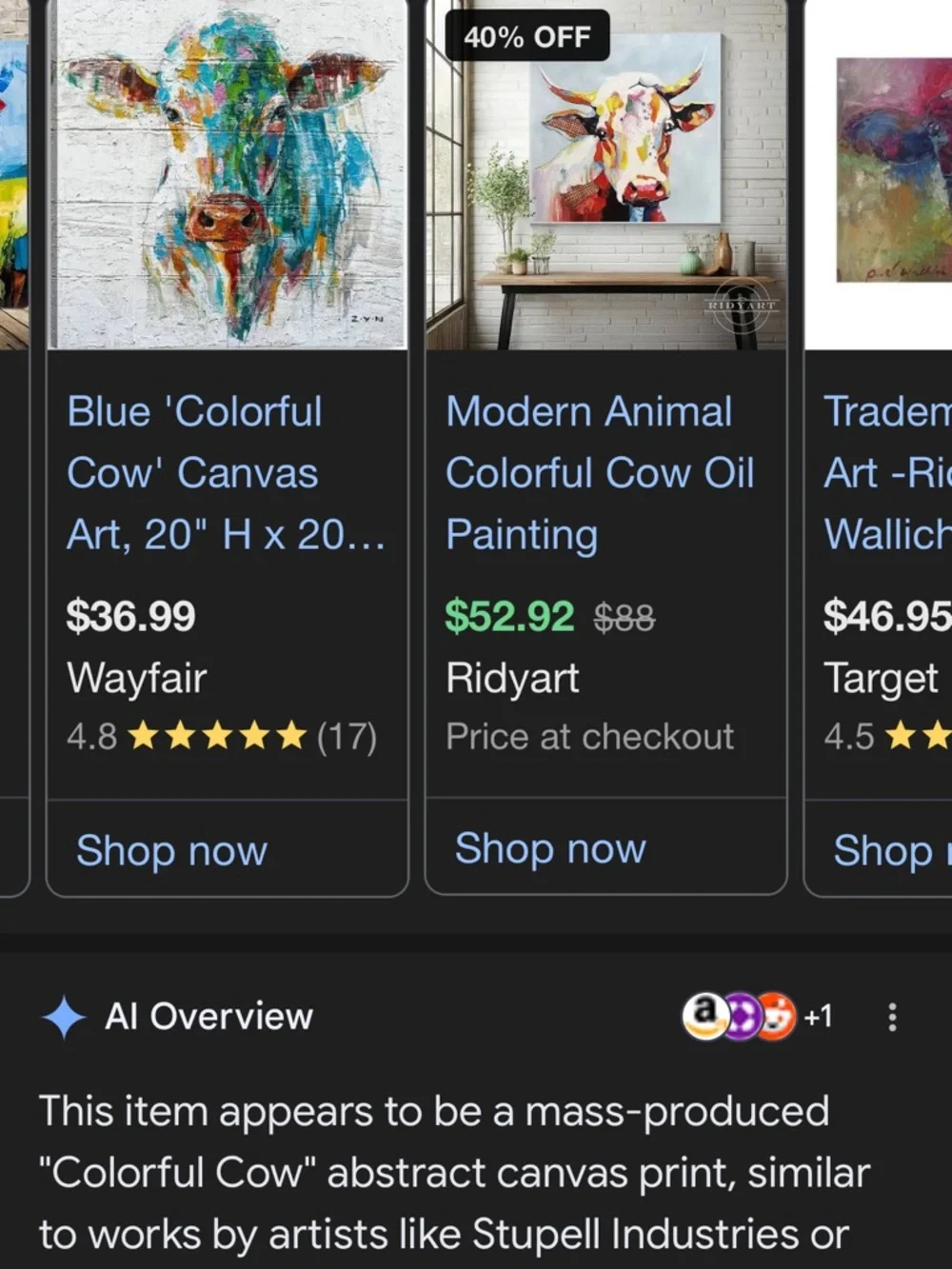 Colorful Abstract Cow Canvas Art - Multicolor - Picture 5 of 5